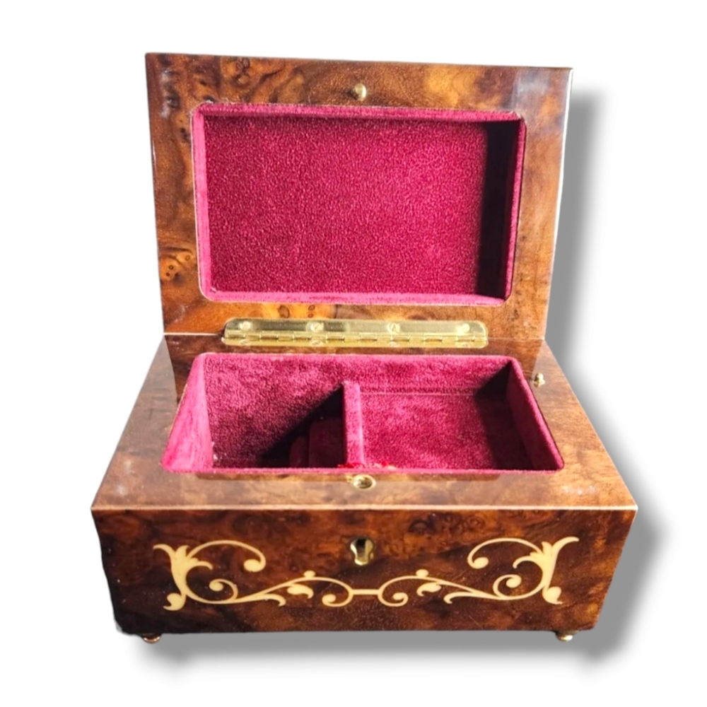 Sorrento Italian Inlaid Wood Music Box, Handcrafted Jewelry Box, Velvet Interior